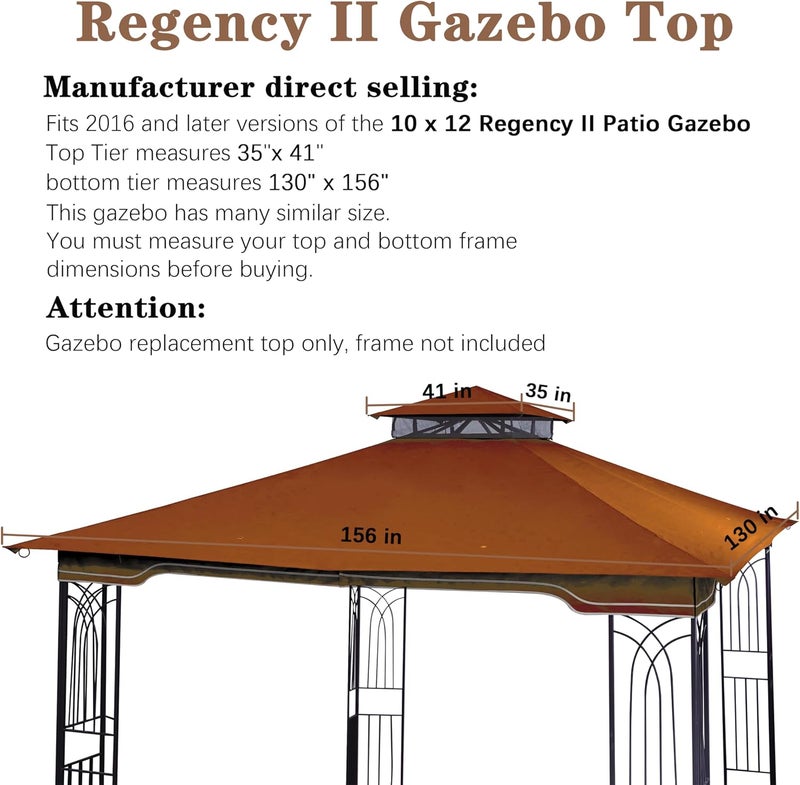 SCOCANOPY Replacement Gazebo Canopy for 10 x 12 Regency II Patio Gazebo Model L-GZ798PST,A101004104,A101004105,(Rust Red) - Image 3